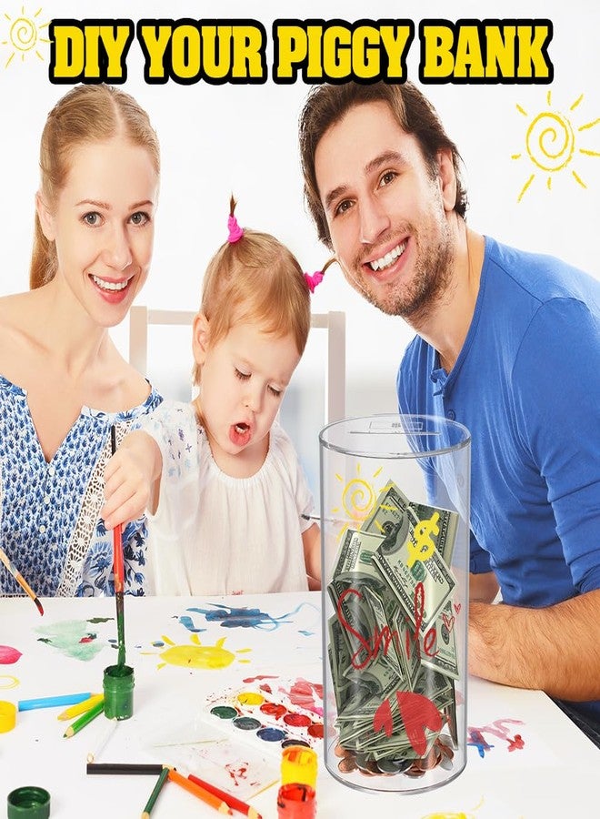 حصالة نقود شفافة، حصالة نقود أكريليك للبالغين، يجب كسرها لفتحها، صندوق توفير نقود غير قابل للفتح، جرة نقود أكريليك وردية اللون، هدية، قطر 4.7 بوصة × ارتفاع 6.2 بوصة (وردي) - Image 4
